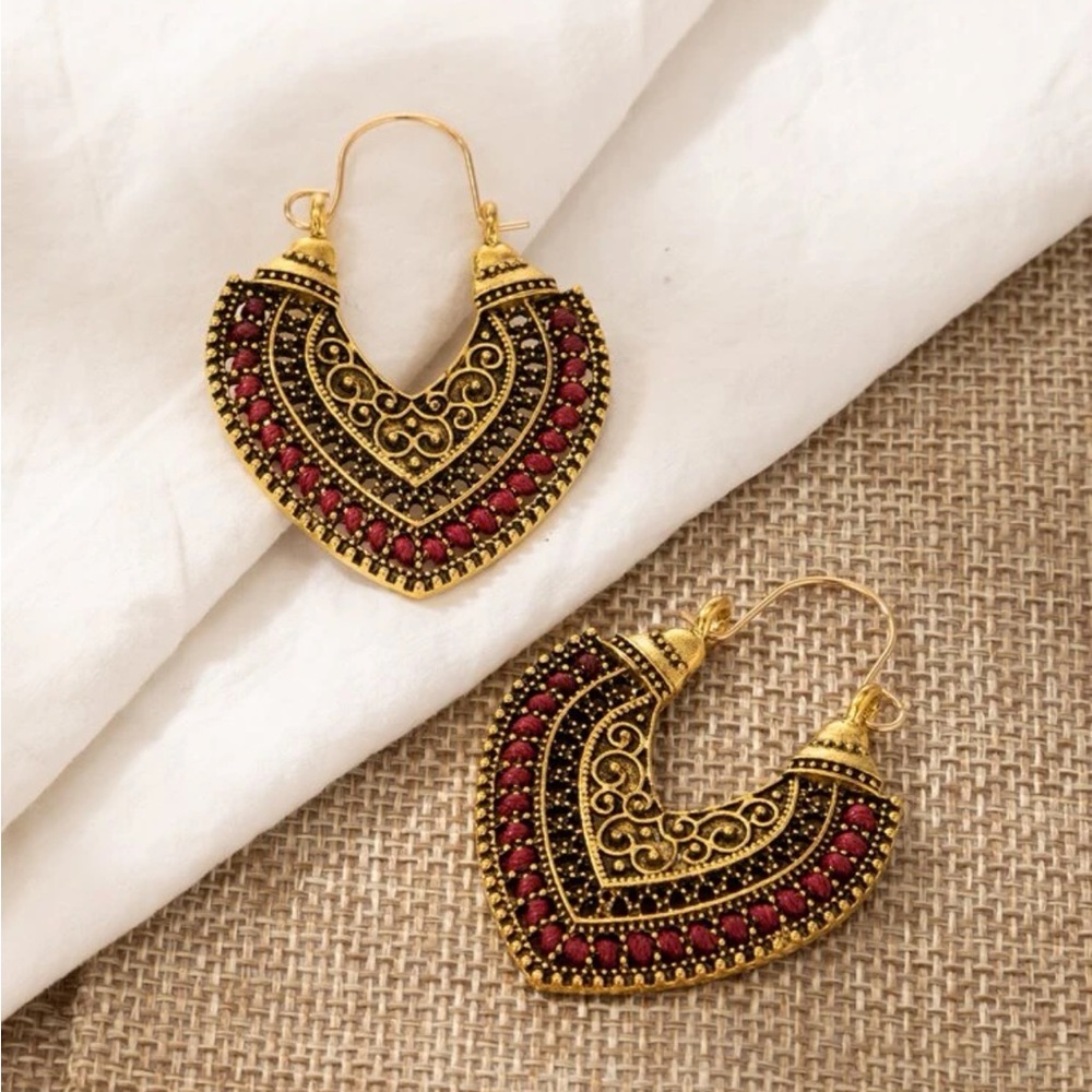 ◾️Boho Red Braided Earrings/Antique earrings/ Bohemian earrings/Vintage